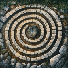 Fototapeta premium Spiral stone path in garden