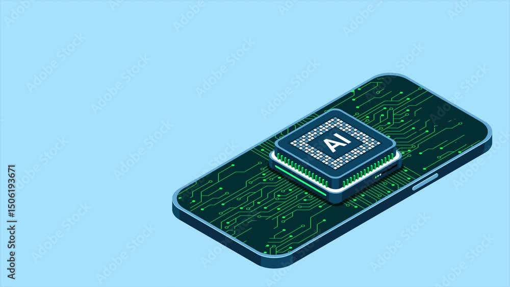 Aufkleber isometric smartphone with ai animation. artificial intelligence and smartphone concept. smartphone w