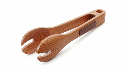 Wooden Salad Tongs Elegant Design for Stylish Serving Isolated on White