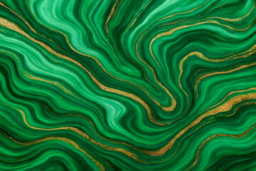 Obraz premium Illustration of Malachite green and gold abstract marble texture background with swirling patterns and luxurious golden veins creating an elegant and decorative design