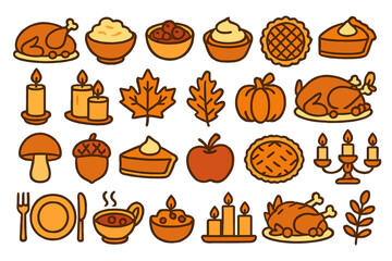 Festive autumn harvest elements featuring traditional dishes and decorations for seasonal celebrations