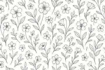 Floral pattern design featuring elegant sketches of various flowers and leaves on a light background