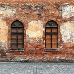 Aged brick wall with arched windows