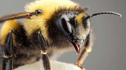 Close-up view of a bee's head and thorax.