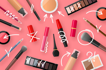 Makeup products and tools, decorative cosmetics, beauty concept