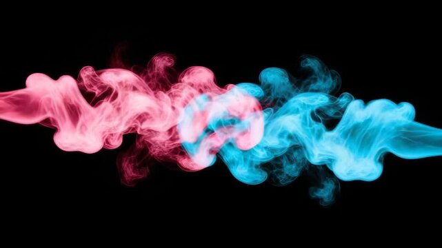 Fum&eacute;e rose et bleue sur fond noir &ndash; effets sp&eacute;ciaux pour design vid&eacute;o, s&eacute;quence vid&eacute;o

