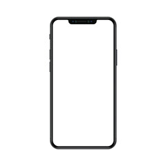 New trendy version of black thin frame notch display smartphone with blank white screen. Realistic phone mockup for any project vector illustration