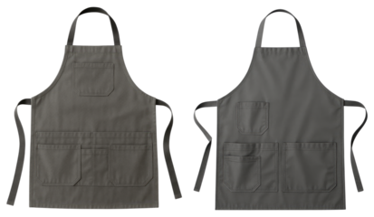 Two Gray Aprons with Multiple Pockets Professional Cooking Apparel