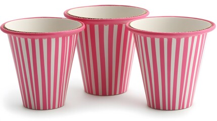 Pink Striped Paper Cups Set of Three Conical Beverage Cups