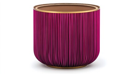 Elegant Magenta Pleated Cylinder Decor Vase with Gold Accents