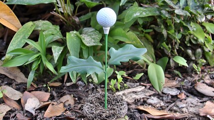 Golf Ball Flower Plant in Nest Nature Scene