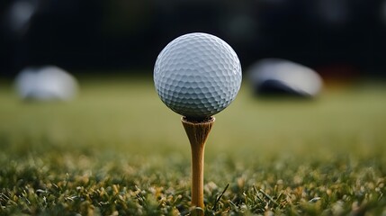 Golf Ball on Tee on Green Grass Close Up