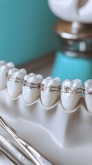 Dental Model with Metal Braces Orthodontic Teeth