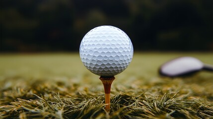 Close-up Golf Ball on Tee in Grass