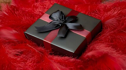 Luxury Black Gift Box Red Feathers Romantic Surprise
