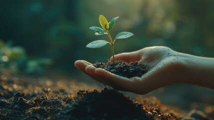 Fototapeta premium Protecting Our Planet A Seedling in Caring Hands