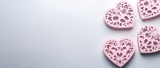 Pink Lace Hearts on White Background Romantic Valentine's Day Decoration