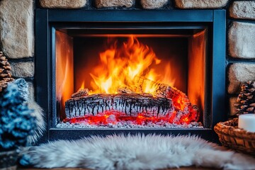 Cozy fireplace ablaze with warmth