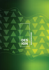 Abstract vector background with green gradients, geometric triangle patterns and smooth wave lines.
