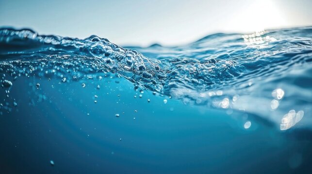 Crystal Clear Water Surface with Bubbles - Underwater View