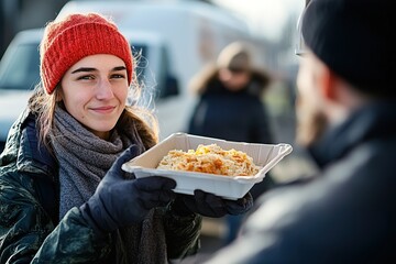 Generous act Food donation in winter