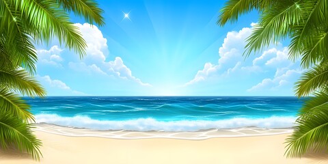 Obraz premium Tropical Beach Paradise, Idyllic Ocean Scene with Palm Trees