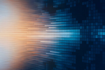 Obraz premium A digital abstract background with a gradient from warm orange to cool blue tones.