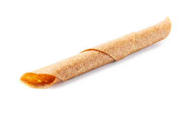Delicious fruit leather roll on white background