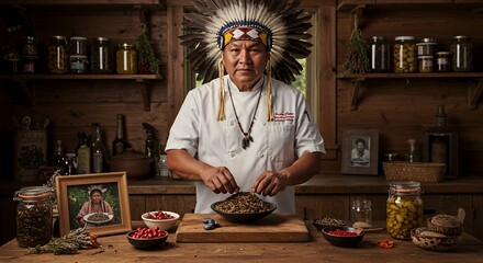Indigenous Chef Preparing Traditional Dish