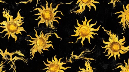 Golden Sun Seamless Pattern Luxury Black Background