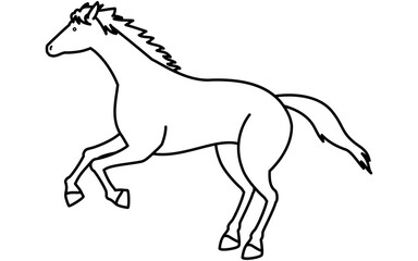 走る馬のシンプルな線画、白黒のベクターイラスト