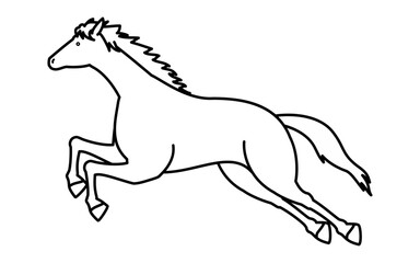 ジャンプする馬のシンプルな線画、白黒のベクターイラスト