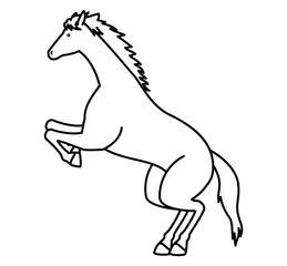 Fototapeta premium 跳ぼうと立ち上がる馬のシンプルな線画、白黒のベクターイラスト