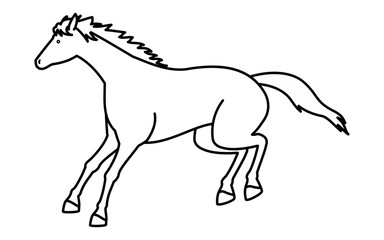 走る馬のシンプルな線画、白黒のベクターイラスト