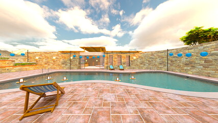 屋外スパ　3DCGレンダリング