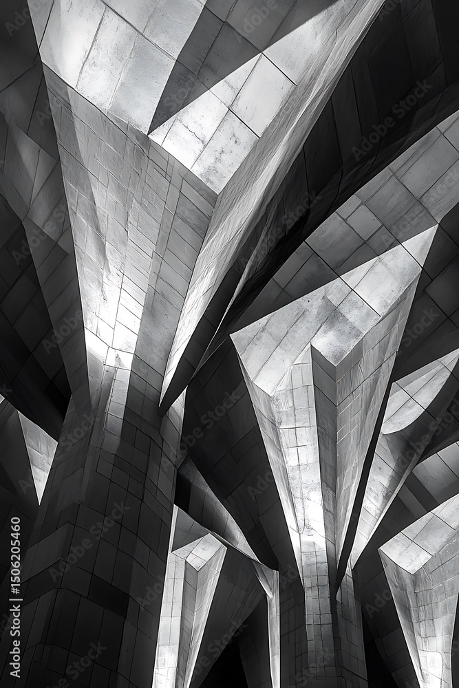 Poster abstract architectural interior with intersecting geometric forms design
