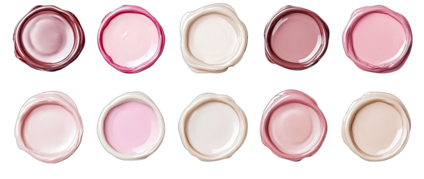 Collection Of Ten Round Wax Seals In Various Shades Of Pink And Brown On A Transparent Background