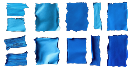 A Collection Of Ten Blue Paper Scraps With Torn Edges Isolated On A Transparent Background The Scraps Come In Various Sizes And Shapes With Rough Edges Offering A Versatile And Artistic Element For De