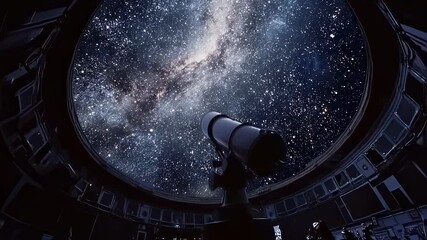 Professional astronomical observatory housing powerful research telescope scanning expansive night sky, revealing stunning celestial panorama with intricate cosmic details and stellar landscapes