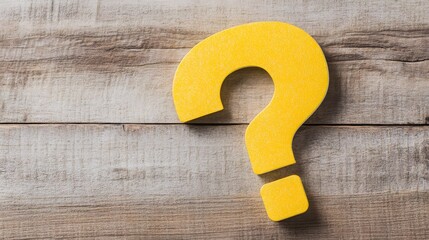 Yellow Question Mark on Wooden Background,  Uncertainty, Inquiry, Question Concept