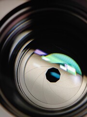 Detail of the nine-blade lens diaphragm from the front element.
