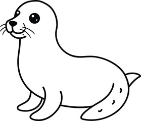 Fototapeta premium Cute Seal Pup Cartoon Outline Illustration