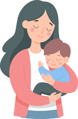 Mother and Children Hugging &ndash; Cute Mother&rsquo;s Day Illustration
