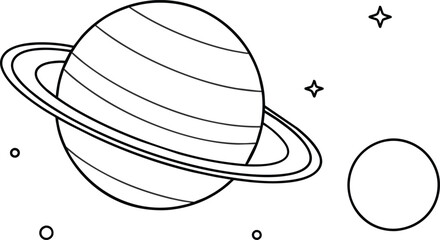 Saturn Planet Rings Moon Space Cartoon