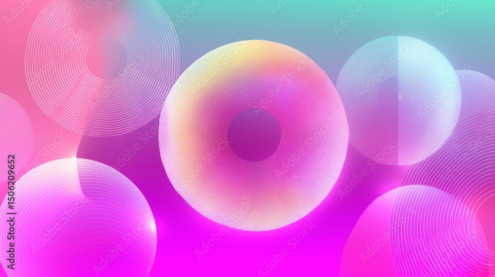 Poster colorful abstract design featuring circular shapes with soft gradients and lines creating a vibrant 
