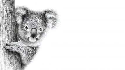 Cute koala peeking from tree
