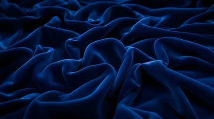 Luxurious royal blue velvet fabric in flowing drapes and soft textile texture