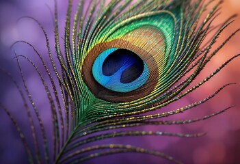 Obraz premium Close-up of a vibrant peacock feather. Generative Ai
