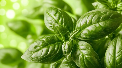 Obraz premium Vibrant Green Basil Leaves Close Up Photography