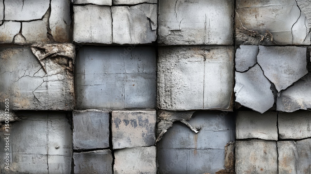 Poster a fragmented, textured pattern of weathered gray squares.